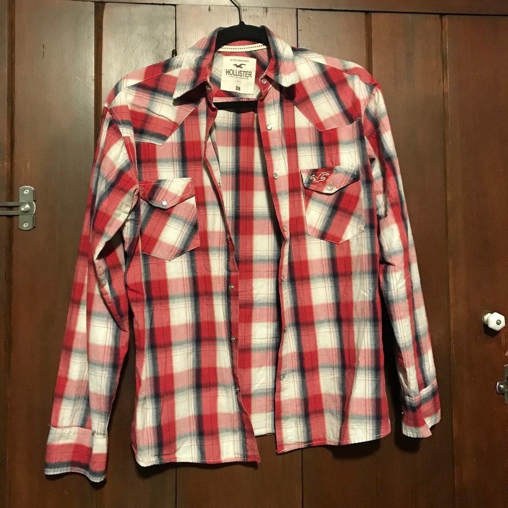 Red Hollister Western Plaid Snaps